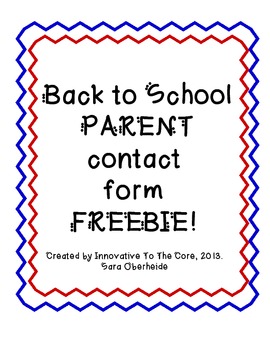 Preview of Back To School - Parent Contact Form