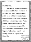Back To School - Parent Letter and Survey