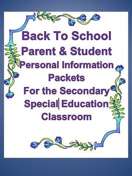 Preview of Back To School Parent & Student Personal Info Packets - Special Ed Classroom