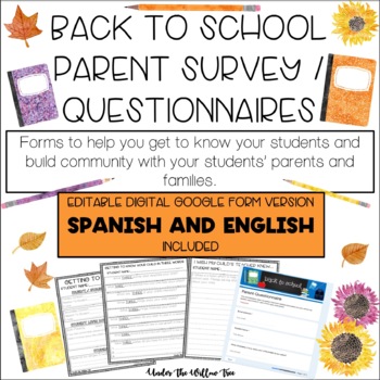 Preview of Back To School - Parent Survey/Questionnaire - SPANISH FORMS INCLUDED
