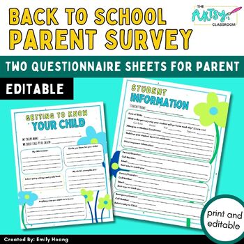 Preview of Back To School Parent Survey/Questionnaire Student Info Editable (Flower Theme)