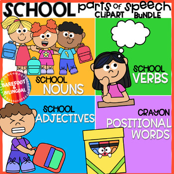 Preview of #sunnydeals24 Back To School Parts of Speech Grammar Clipart Bundle