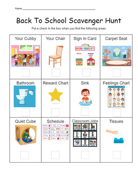 Preview of Back To School Scavenger Hunt