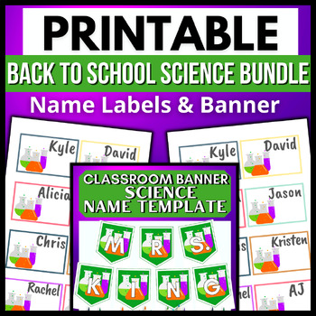 Preview of Back To School Science Bundle → Printable Classroom Banner & Name Labels