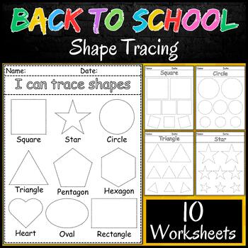 Preview of Back To School Shape Tracing Morning Work Kindergarten Homeschool Worksheets