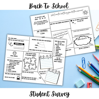 Preview of Back To School Student Survey - First Day of School