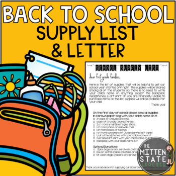 Back To School Supplies List Teaching Resources Tpt
