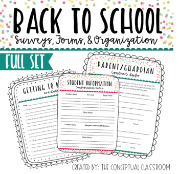 Preview of Back To School Forms with Parent and Student Surveys