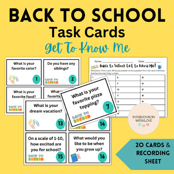 Preview of Back To School Task Cards - Get To Know Me