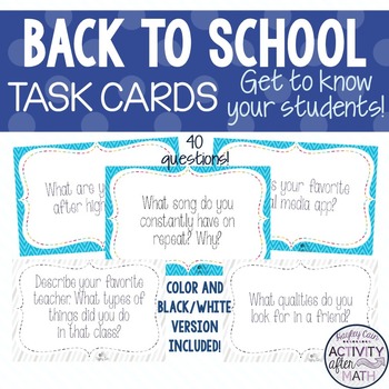 Preview of Back To School Task Cards Beginning of the Year Activity
