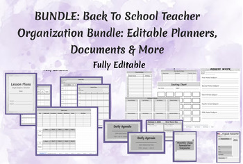 Preview of Back To School Teacher Organization Bundle: Editable Planners, Documents & More