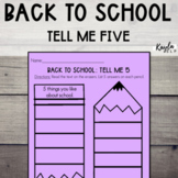 Back To School Speech Therapy Worksheets: Tell Me 5