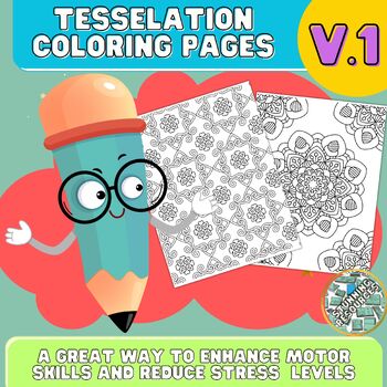 Preview of Back To School Tessellation Coloring Pages V.1 Middle School #FSSparklers23