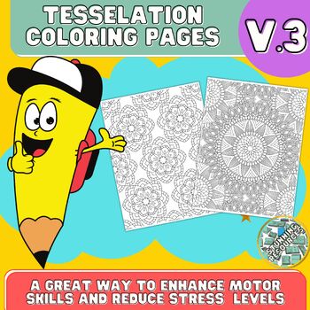 Preview of Back To School Tessellation Coloring Pages V.3 Middle School #FSSparklers23