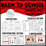 Back To School Thematic Unit for SpEd/Autism/Early Learner