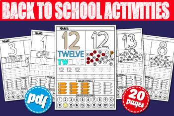 Preview of Back To School : Tracing | Counting | Writing Practice | Number Recognition 1-20