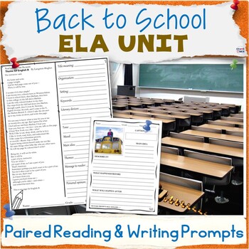 Preview of Back To School Unit - Bell Ringers, ELA Paired Reading Packet, Writing Prompts