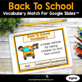 Preview of Back To School Vocabulary Activities - Digital Vocabulary Match Activity