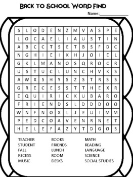 Preview of Back To School Word Find