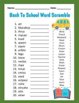 Back To School Word Scramble Worksheet! by LailaBee | TPT