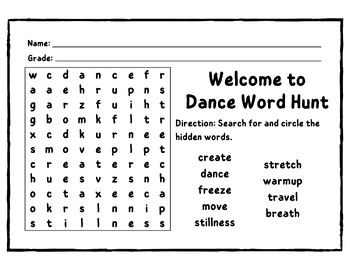 Preview of Back To School Dance Word Search - Upper Elementary