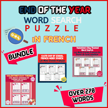Preview of Back To School Word Search Puzzle BUNDLE  / Les Mots Croisées En Françaıs