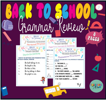 Preview of Back To School Worksheets | Back To School | Grammar Review For 1st & 2nd Grade