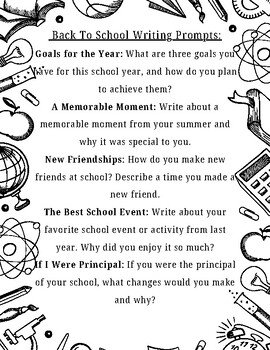 Preview of Back To School Writing Prompts