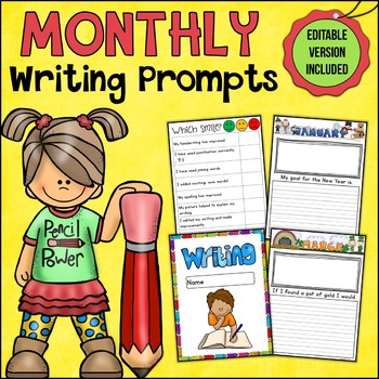 Preview of Monthly Writing Prompts | Progress Monitoring Writing Journal & Assessment