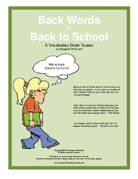 Preview of Back Words for Back to School:    A Vocabulary Brain Teaser