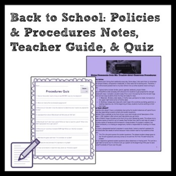 Preview of Back to Middle School: Policies & Procedures Notes, Teacher Guide, Quiz