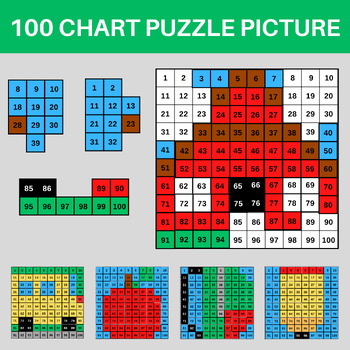 Preview of Back to School 100 Chart Picture Puzzles Counting to 100 Mystery Picture Puzzles