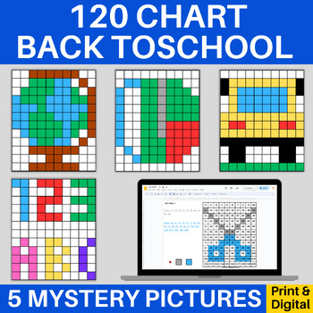 Preview of Back to School 120 Chart Mystery Pictures Coloring Pages Digital & Print