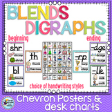 Blends and Digraphs Classroom Posters with Chevron Theme