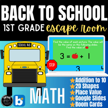 Preview of Back to School 1st Grade Math Digital Escape Room (Kindergarten Review)