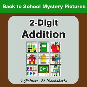 Back to School: 2-Digit Addition - Color-By-Number Math Mystery Pictures