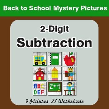 Back to School: 2-Digit Subtraction - Color-By-Number Math Mystery Pictures