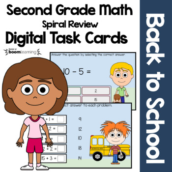 Preview of Back to School 2nd Grade Digital Task Cards Boom Cards™ | Math Skills Review