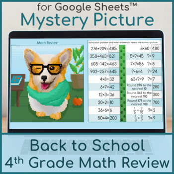 Preview of Back to School 4th Grade Math Review of 3rd Grade Standards | Pixel Art Corgi