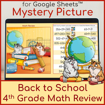 Preview of Back to School 4th Grade Math Review of 3rd Grade Standards Pixel Art Hamsters