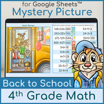 Preview of Back to School 4th Grade Math Review of 3rd Grade Standards Pixel Art Meerkats