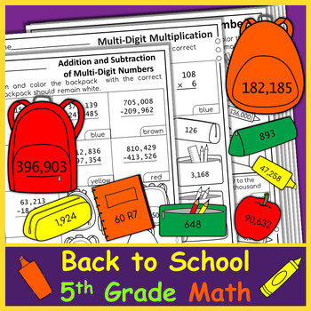Preview of Back to School 5th Grade Math Coloring Activities