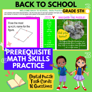 Preview of Back to School 5th-grade MATH SKILLS | Digital Task Cards Puzzle