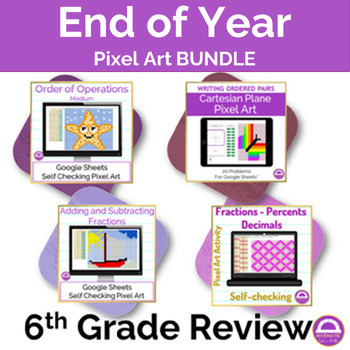 Preview of End of Year 6th Grade Summer Math Review Pixel Art | Google Sheets Activities