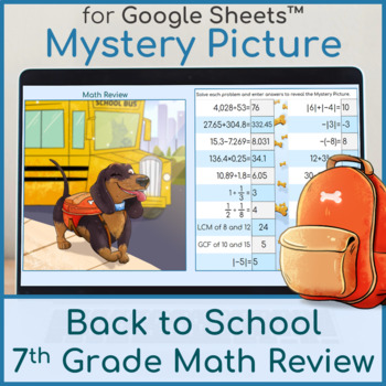 Preview of Back to School 7th Grade Math Review of 6th Grade Standards Pixel Art Puppy