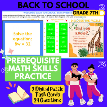 Preview of Back to School - 7th-grade MATH SKILLS | Digital Task Cards Puzzles