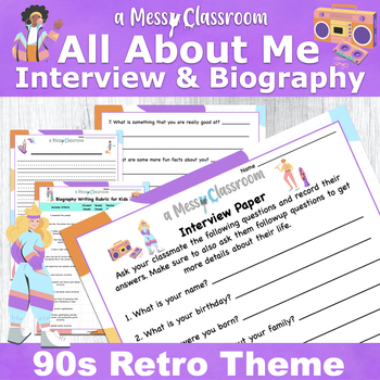 Preview of Back to School 90s Retro All About Me Student Interview & Biography Writing