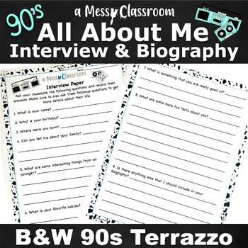 Preview of Back to School 90s Terrazzo All About Me Student Interview & Biography Writing