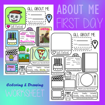 Preview of Back to School ABOUT ME drawing and coloring Get to Know You Worksheet