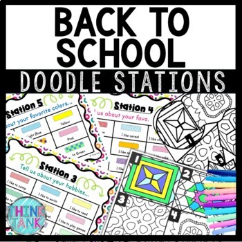 Preview of Back to School About Me Doodle Stations - Icebreaker - First Day Activity